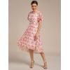 imageEverPretty Womens Chiffon Crew Neck Pleated Waist Short Sleeve Wedding Guest Dress 02053White Red