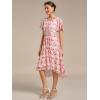 imageEverPretty Womens Chiffon Crew Neck Pleated Waist Short Sleeve Wedding Guest Dress 02053White Red