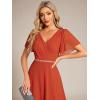 imageEverPretty Womens Chiffon Formal Dress ALine V Neck Ruffle Sleeves Floor Length Evening Gown 11981Burnt Orange