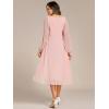 imageEverPretty Womens Chiffon Lantern Long Sleeves Pleated Appliqued Empire Waist Midi Length Semi Formal Dresses 02926Pink