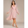 imageEverPretty Womens Chiffon Lantern Long Sleeves Pleated Appliqued Empire Waist Midi Length Semi Formal Dresses 02926Pink