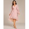 imageEverPretty Womens Chiffon Lantern Long Sleeves Pleated Appliqued Empire Waist Midi Length Semi Formal Dresses 02926Pink