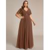 imageEverPretty Womens Chiffon V Neck Short Sleeves Appliques Plus Size Dresses for Curvy Women Formal Dresses 01960DABrown