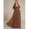 imageEverPretty Womens Chiffon V Neck Short Sleeves Appliques Plus Size Dresses for Curvy Women Formal Dresses 01960DABrown