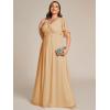 imageEverPretty Womens Chiffon V Neck Short Sleeves Appliques Plus Size Dresses for Curvy Women Formal Dresses 01960DAChampagne