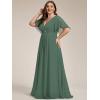imageEverPretty Womens Chiffon V Neck Short Sleeves Appliques Plus Size Dresses for Curvy Women Formal Dresses 01960DAEucalyptus