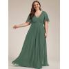 imageEverPretty Womens Chiffon V Neck Short Sleeves Appliques Plus Size Dresses for Curvy Women Formal Dresses 01960DAEucalyptus