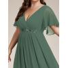 imageEverPretty Womens Chiffon V Neck Short Sleeves Appliques Plus Size Dresses for Curvy Women Formal Dresses 01960DAEucalyptus