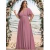 imageEverPretty Womens Chiffon V Neck Short Sleeves Appliques Plus Size Dresses for Curvy Women Formal Dresses 01960DAOrchid