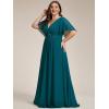 imageEverPretty Womens Chiffon V Neck Short Sleeves Appliques Plus Size Dresses for Curvy Women Formal Dresses 01960DATeal