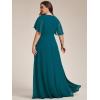 imageEverPretty Womens Chiffon V Neck Short Sleeves Appliques Plus Size Dresses for Curvy Women Formal Dresses 01960DATeal