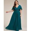 imageEverPretty Womens Chiffon V Neck Short Sleeves Appliques Plus Size Dresses for Curvy Women Formal Dresses 01960DATeal