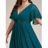 imageEverPretty Womens Chiffon V Neck Short Sleeves Appliques Plus Size Dresses for Curvy Women Formal Dresses 01960DATeal