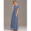 imageEverPretty Womens Classic Round Neck Short Sleeves Chiffon Floor Length Bridesmaid Dress 01840PHDusty Blue