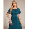 imageEverPretty Womens Crew Neck Pleated Waist Short Sleeve Wedding Guest Dress Chiffon Bridesmaid Dresses 02053Teal