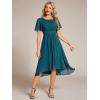 imageEverPretty Womens Crew Neck Pleated Waist Short Sleeve Wedding Guest Dress Chiffon Bridesmaid Dresses 02053Teal