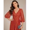 imageEverPretty Womens Elegant V Neck Lace Long Sleeves A Line Ruffles Hem Midi Length Wedding Guest Dress 02238Burnt Orange