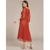 imageEverPretty Womens Elegant V Neck Lace Long Sleeves A Line Ruffles Hem Midi Length Wedding Guest Dress 02238Burnt Orange