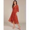 imageEverPretty Womens Elegant V Neck Lace Long Sleeves A Line Ruffles Hem Midi Length Wedding Guest Dress 02238Burnt Orange