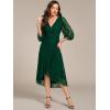 imageEverPretty Womens Elegant V Neck Lace Long Sleeves A Line Ruffles Hem Midi Length Wedding Guest Dress 02238Dark Green