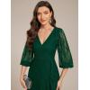 imageEverPretty Womens Elegant V Neck Lace Long Sleeves A Line Ruffles Hem Midi Length Wedding Guest Dress 02238Dark Green
