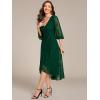 imageEverPretty Womens Elegant V Neck Lace Long Sleeves A Line Ruffles Hem Midi Length Wedding Guest Dress 02238Dark Green