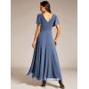 imageEverPretty Womens Formal Dress V Neck Ruffles Sleeves Empire Waist A Line Pleated Chiffon Evening Dresses 41981Dusty Blue