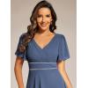 imageEverPretty Womens Formal Dress V Neck Ruffles Sleeves Empire Waist A Line Pleated Chiffon Evening Dresses 41981Dusty Blue