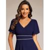 imageEverPretty Womens Formal Dress V Neck Ruffles Sleeves Empire Waist A Line Pleated Chiffon Evening Dresses 41981Navy Blue