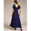 imageEverPretty Womens Formal Dress V Neck Ruffles Sleeves Empire Waist A Line Pleated Chiffon Evening Dresses 41981Navy Blue