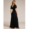imageEverPretty Womens Formal Dresses Flutter Short Sleeve Floor Length Dress 2024 High Waist Evening Dresses 0050Black