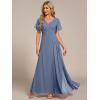 imageEverPretty Womens Formal Dresses Flutter Short Sleeve Floor Length Dress 2024 High Waist Evening Dresses 0050Dusty Blue