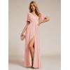 imageEverPretty Womens Formal Dresses Flutter Short Sleeve Floor Length Dress 2024 High Waist Evening Dresses 0050Pink