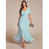 imageEverPretty Womens Lace V Neck Ruffles Sleeves Pleated Empire Waist ALine Maxi Formal Dresses 01489Sky Blue