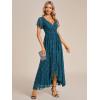 imageEverPretty Womens Lace V Neck Ruffles Sleeves Pleated Empire Waist ALine Maxi Formal Dresses 01489Teal