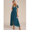 imageEverPretty Womens Lace V Neck Ruffles Sleeves Pleated Empire Waist ALine Maxi Formal Dresses 01489Teal