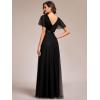 imageEverPretty Womens Mother of Bride Dress Double VNeck Empire Waist Front Wrap Tulle Bridesmaid Dress 07962Black