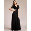 imageEverPretty Womens Mother of Bride Dress Double VNeck Empire Waist Front Wrap Tulle Bridesmaid Dress 07962Black