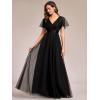 imageEverPretty Womens Mother of Bride Dress Double VNeck Empire Waist Front Wrap Tulle Bridesmaid Dress 07962Black