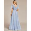 imageEverPretty Womens Mother of Bride Dress Double VNeck Empire Waist Front Wrap Tulle Bridesmaid Dress 07962Ice Blue