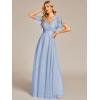 imageEverPretty Womens Mother of Bride Dress Double VNeck Empire Waist Front Wrap Tulle Bridesmaid Dress 07962Ice Blue