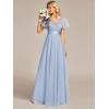 imageEverPretty Womens Mother of Bride Dress Double VNeck Empire Waist Front Wrap Tulle Bridesmaid Dress 07962Ice Blue