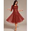 imageEverPretty Womens Round Neck 34 Sleeves Formal Dresses Sequin A Line Midi Wedding Guest Dress 02241Burnt Orange