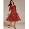 imageEverPretty Womens Round Neck 34 Sleeves Formal Dresses Sequin A Line Midi Wedding Guest Dress 02241Burnt Orange