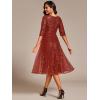 imageEverPretty Womens Round Neck 34 Sleeves Formal Dresses Sequin A Line Midi Wedding Guest Dress 02241Burnt Orange