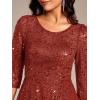 imageEverPretty Womens Round Neck 34 Sleeves Formal Dresses Sequin A Line Midi Wedding Guest Dress 02241Burnt Orange