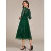 imageEverPretty Womens Round Neck 34 Sleeves Formal Dresses Sequin A Line Midi Wedding Guest Dress 02241Deep Green