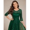 imageEverPretty Womens Round Neck 34 Sleeves Formal Dresses Sequin A Line Midi Wedding Guest Dress 02241Deep Green