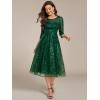 imageEverPretty Womens Round Neck 34 Sleeves Formal Dresses Sequin A Line Midi Wedding Guest Dress 02241Deep Green