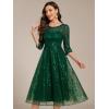 imageEverPretty Womens Round Neck 34 Sleeves Formal Dresses Sequin A Line Midi Wedding Guest Dress 02241Deep Green